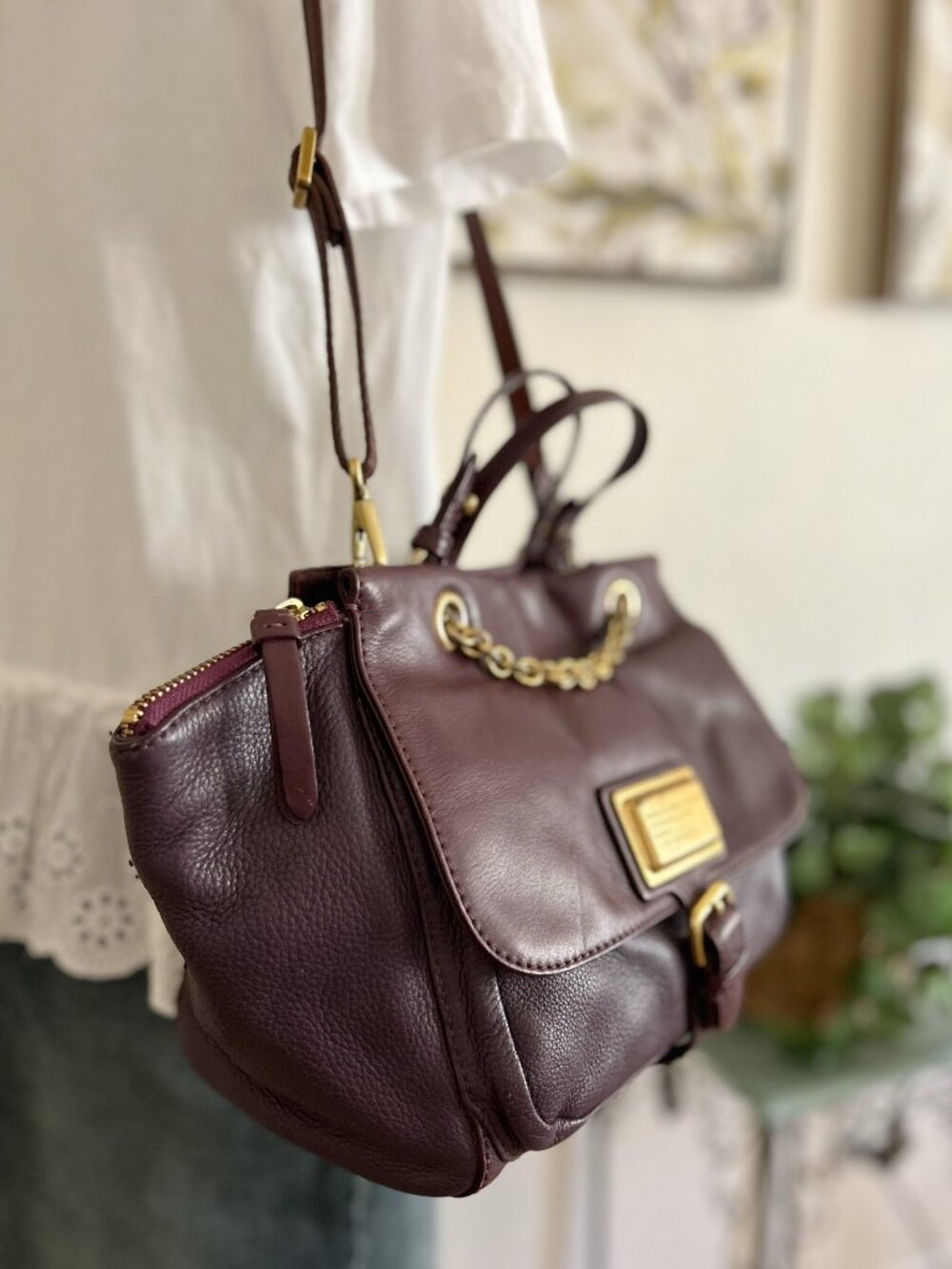 Marc By Marc Jacobs Plum Leather Shoulder Bag with Gold Chain